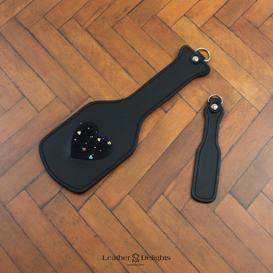 Intimidator Paddle - Black Leather with Sparkly Heart