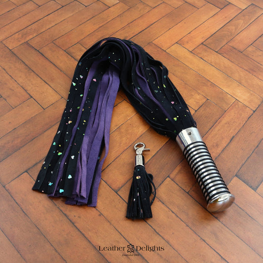 Torture Chamber Flogger - Sparkly Hearts & Purple Suede