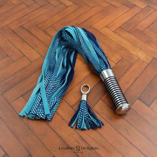 Torture Chamber Flogger - Sparkly Blue Stars & Turquoise Suede