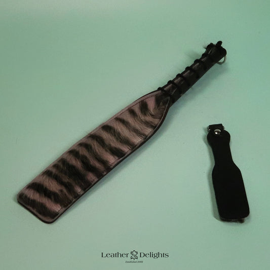 Double Cheek Slapper - Green Zebra Patterned Sheepskin & Black Leather