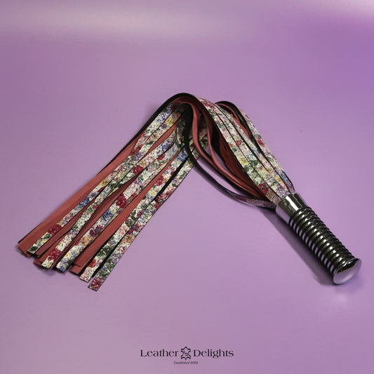 Torture Chamber Flogger - Floral Goatskin & Dusty Pink Suede