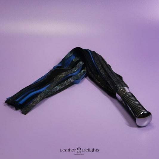 Torture Chamber Flogger - Rainbow Metallic Embossed Star & Royal Blue Suede