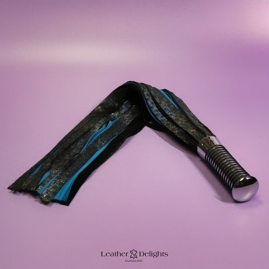 Torture Chamber Flogger - Rainbow Metallic Embossed Star & Turquoise Suede