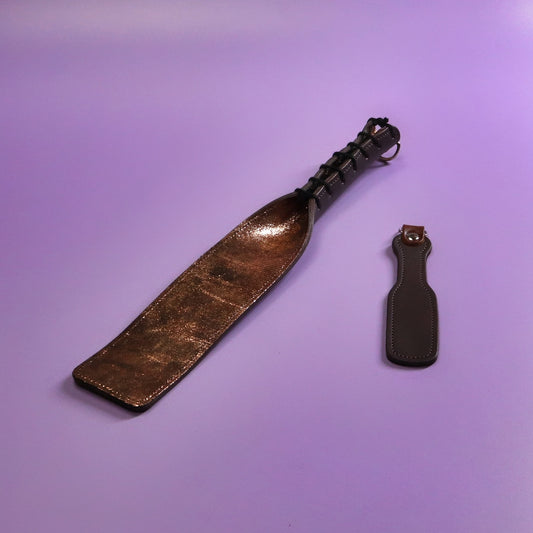 Double Cheek Slapper - Metallic Bronze Leather & Brown Leather