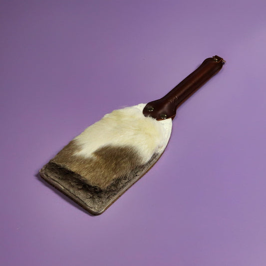 Booty Beater - Beige Tyre Tread Rubber & Hair on Hide Reindeer with Brown Handle & Brass Hardware