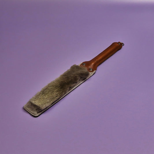 Punishment Paddle - Firm Brown Leather & Hair on Hide Reindeer with Tan Handle