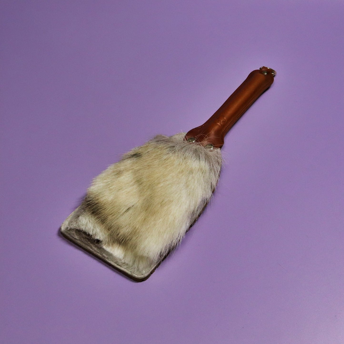 Booty Beater - Biege Tyre Tread Rubber & Hair on Hide Reindeer with Tan Handle & Brass Hardware