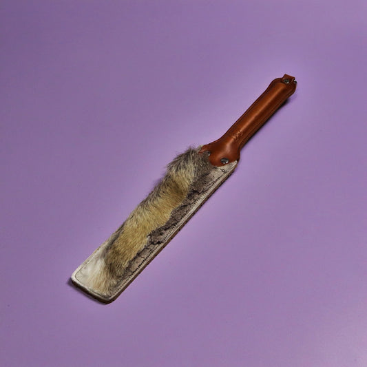 Punishment Paddle - Biege Tyre Tread Rubber & Hair on Hide Reindeer with Tan Handle