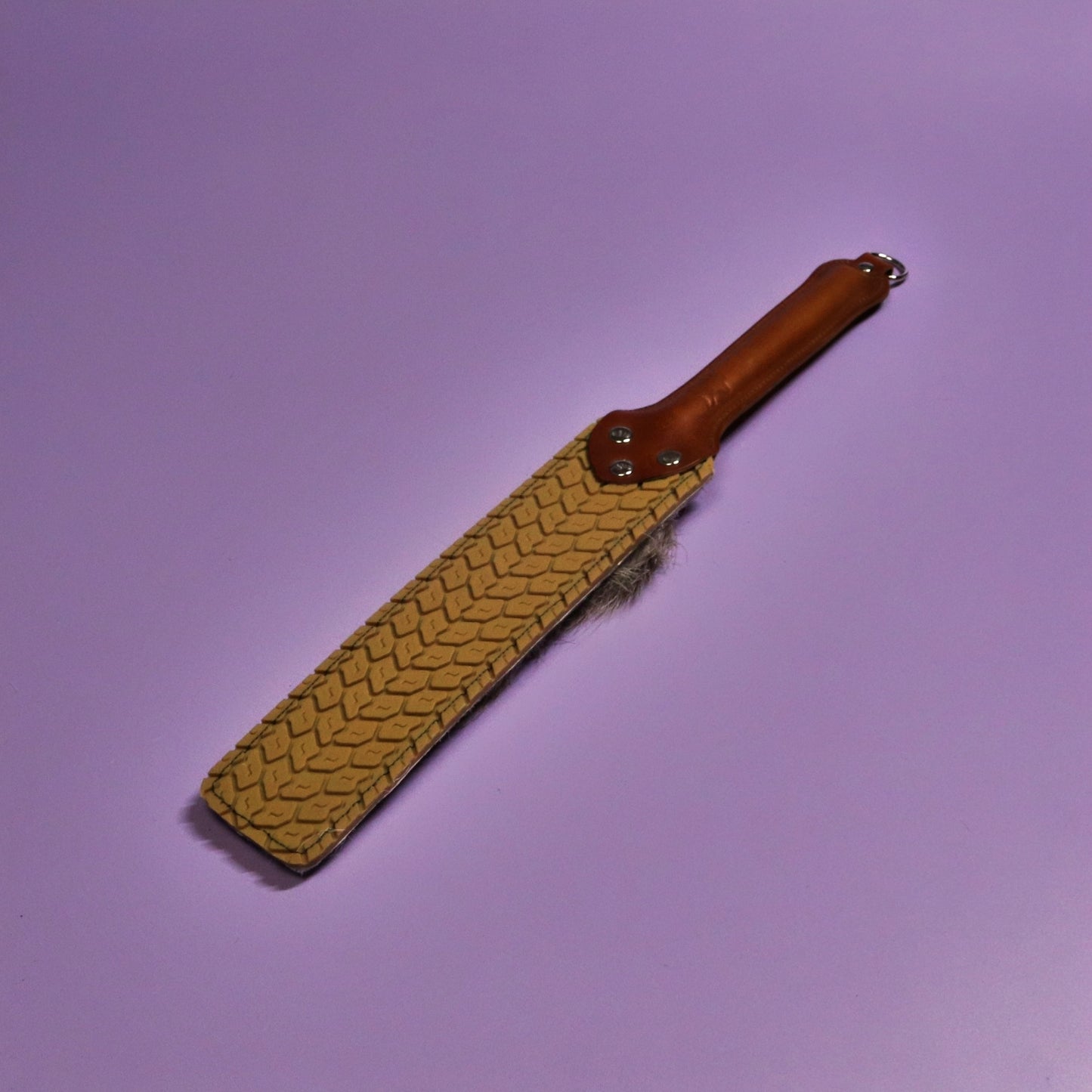 Punishment Paddle - Biege Tyre Tread Rubber & Hair on Hide Reindeer with Tan Handle