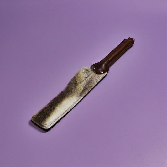Punishment Paddle - Black Tyre Tread Rubber & Hair on Hide Reindeer with Brown Handle