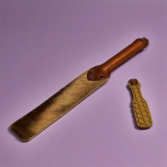 Punishment Paddle - Beige Tyre Tread Rubber & Springbok with Tan Handle