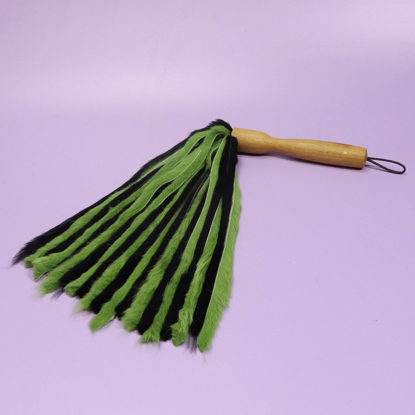 Black & Lime Green Rabbit Fur Flogger